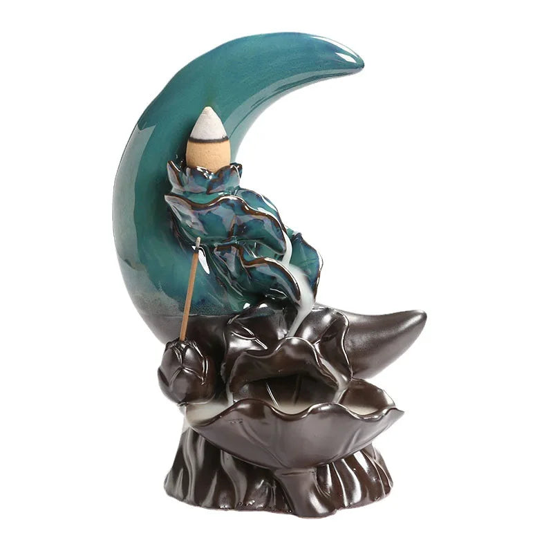 Zen Decorative Moon & Lotus Waterfall Backflow Incense Burner Incense Sticker Holder Home Decor Creative Home Aromatherapy Gift-Health Wisdom™