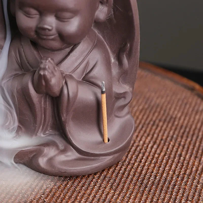 Zen Incense Burner The Little Monk Home Ornaments Purple Clay Waterfall Backflow Incense Burner Incense Stick Holder -No Incense-Health Wisdom™