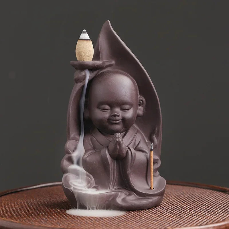 Zen Incense Burner The Little Monk Home Ornaments Purple Clay Waterfall Backflow Incense Burner Incense Stick Holder -No Incense-Health Wisdom™