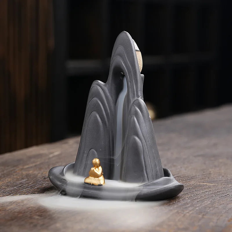 Zen Meditation Backflow Incense Burner Purple Clay Incense Holder for Home Decor Aromatherapy Relaxation Gifts (Without Incense）-Health Wisdom™