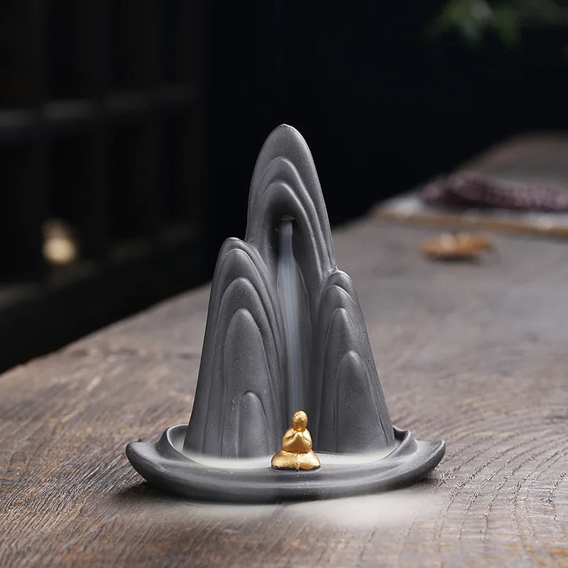 Zen Meditation Backflow Incense Burner Purple Clay Incense Holder for Home Decor Aromatherapy Relaxation Gifts (Without Incense）-Health Wisdom™