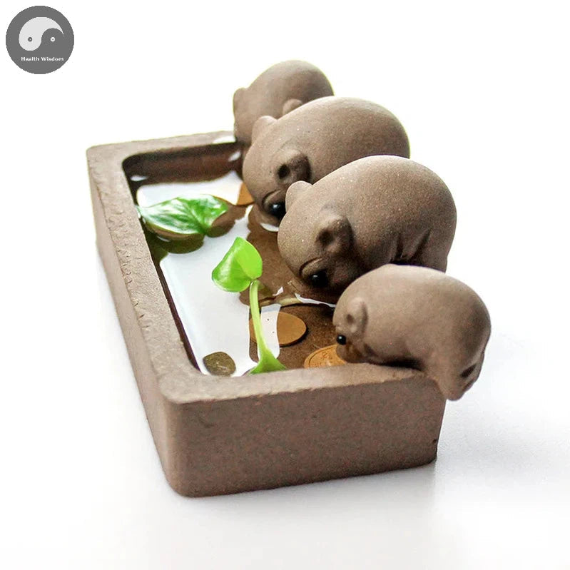 ZiSha Tea Pet Purple Clay Tea Pet Little Pigs Drink Water Chinese Crude Pottery Kung Fu Tea Set Home Decoration Tea Accessories-Health Wisdom™