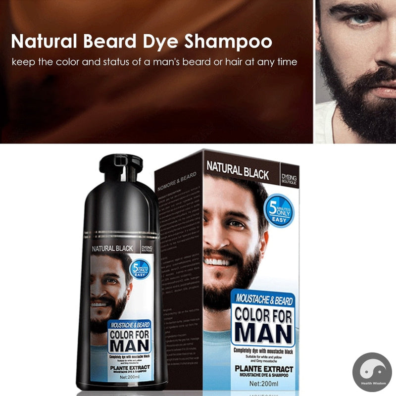 natural long lasting 200ml permanent beard dye shampoo for men beard dying removal white grey beard hair men beard dye shampoo-Health Wisdom™